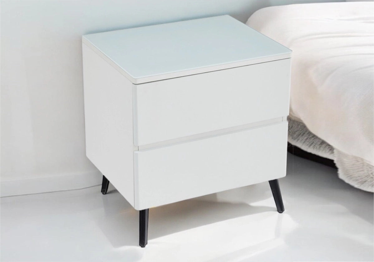 Table chevet bois mat blanc pied noir LENI