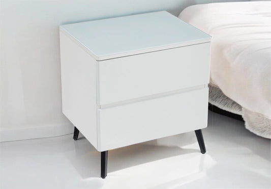 Table chevet bois mat blanc pied noir LENI - DEKOFLIX