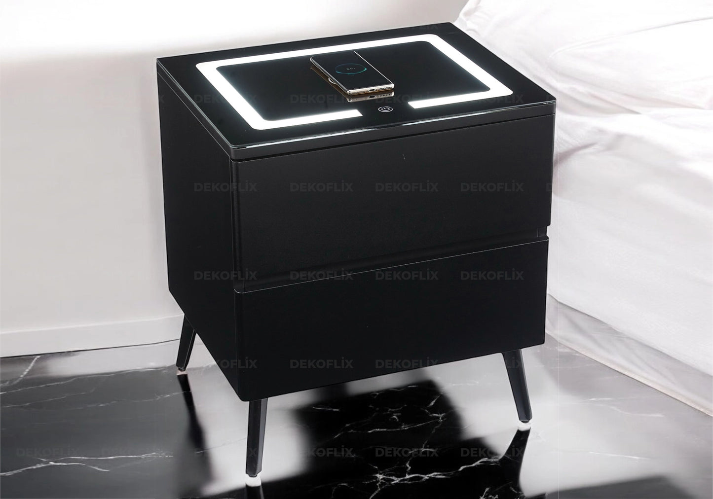 Table chevet led chargeur noir LENI