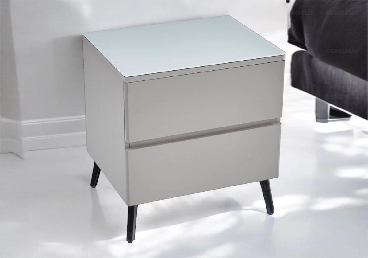 Table chevet bois mat gris pied noir LENI
