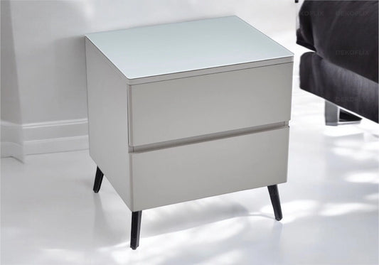 Table chevet bois mat gris pied noir LENI - DEKOFLIX