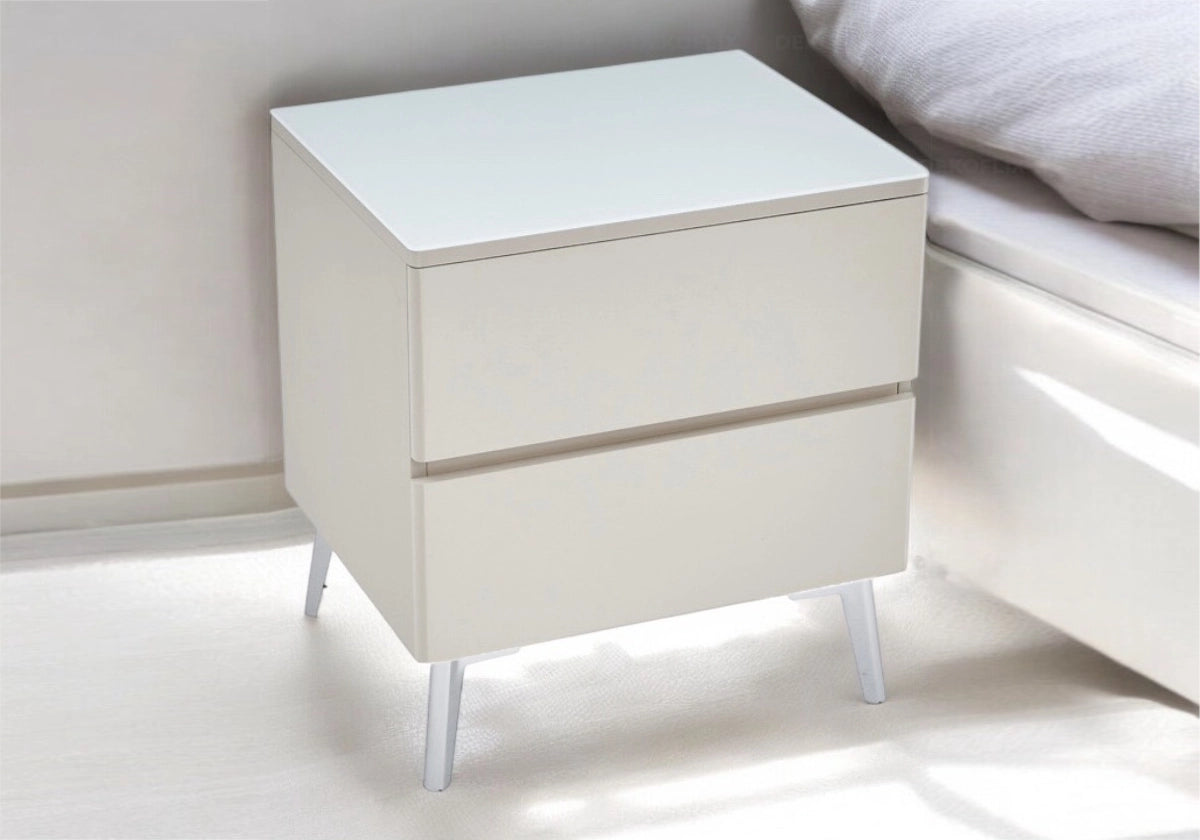 Table chevet bois mat taupe pied argent LENI