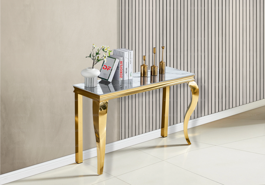 Console d'entrée design marbre blanc or – Neo
