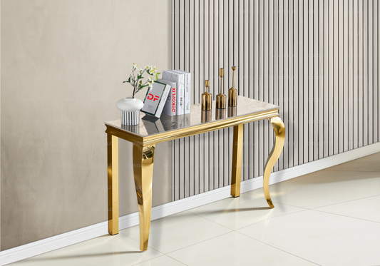 Console design marbre beige pied doré – NEO