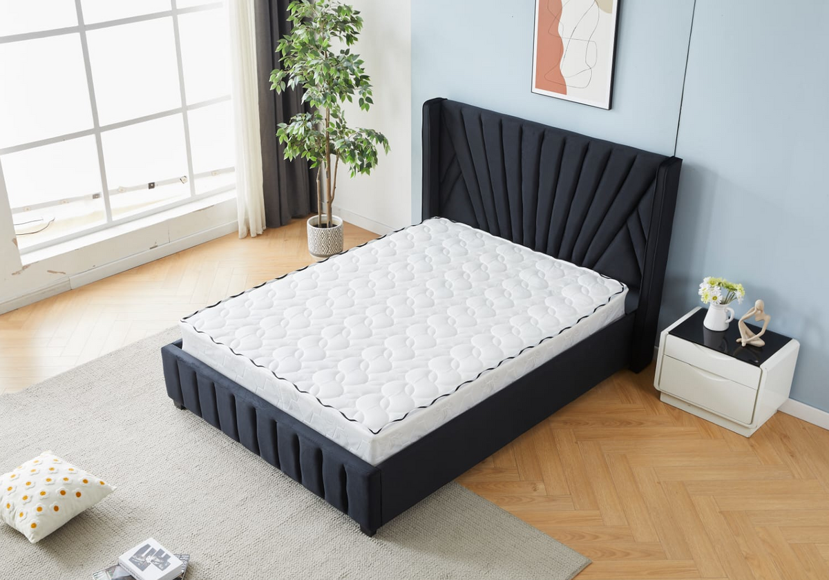 Cadre de lit 2 places velours noir design - Venice