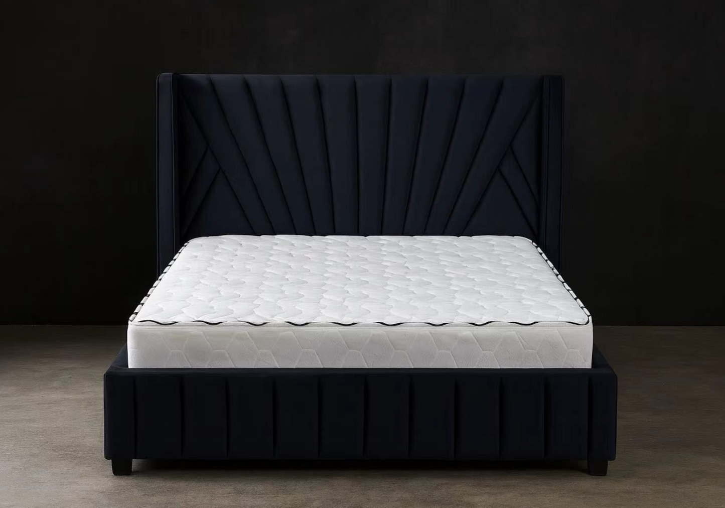 Ensemble lit en velours noir et matelas 7 zones - Venice