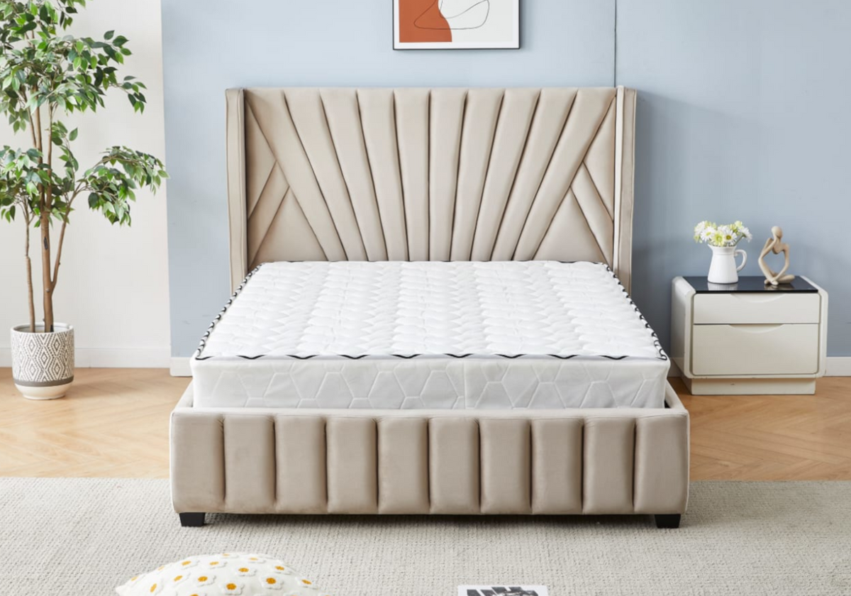 Cadre de lit 2 places velours taupe design - Venice
