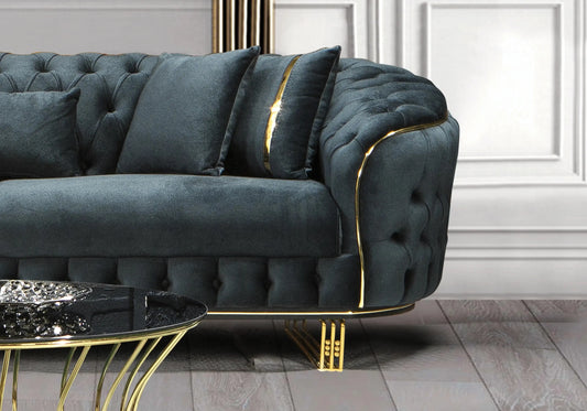 Canapé Turc Capitonné Velours Anthracite Doré Chesterfield – PARIS (Copie) DEKOFLIX