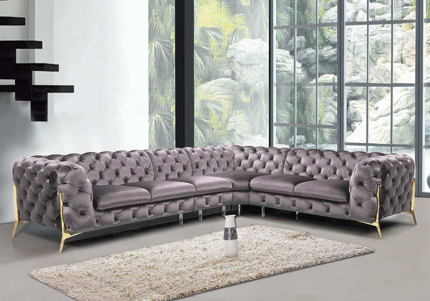 Canapé angle chesterfield gris PACO - DEKOFLIX