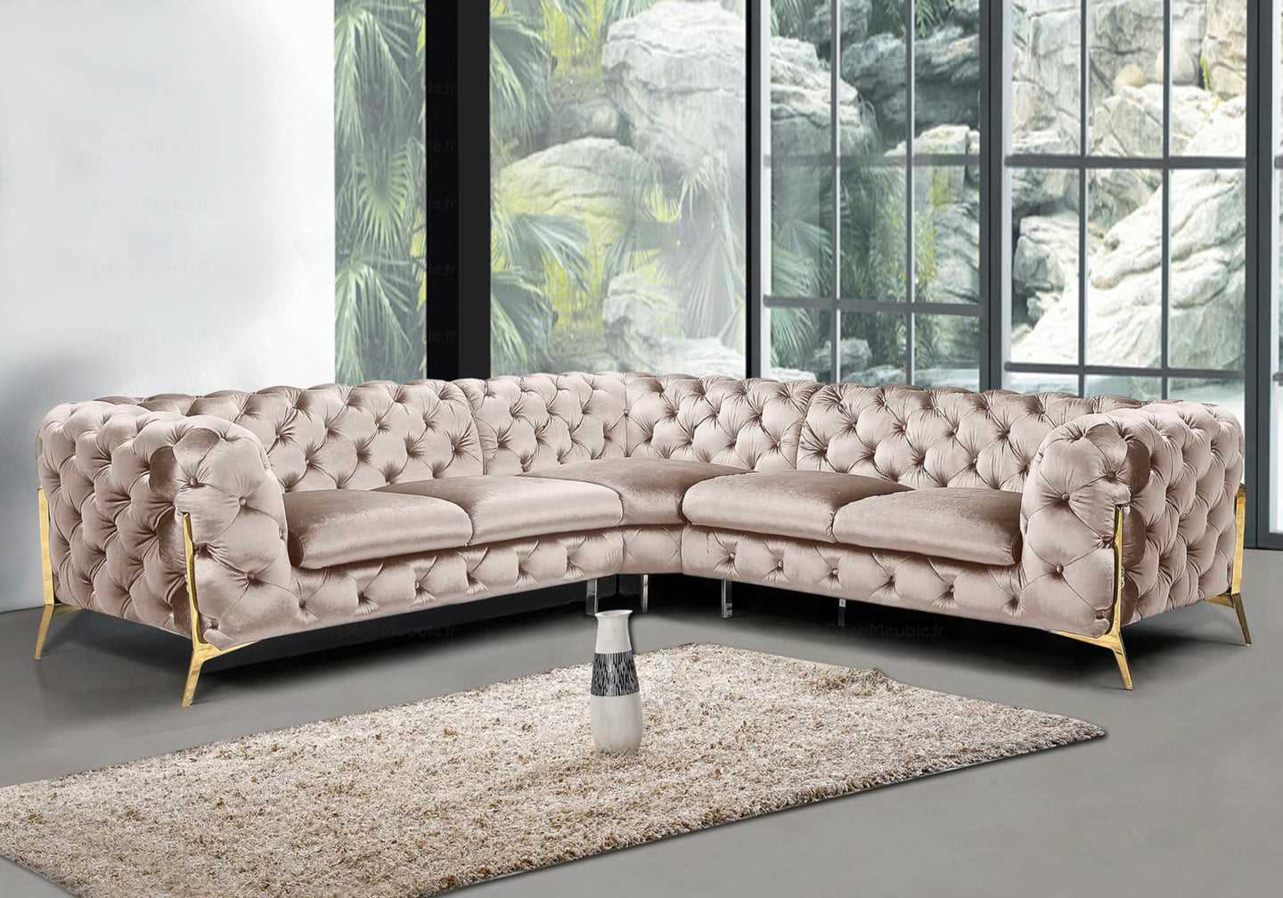 Canapé angle chesterfield taupe PACO - DEKOFLIX