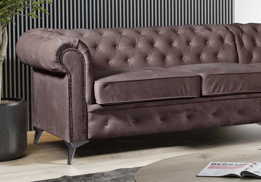 Canapé angle chesterfield velours moka HUGO - DEKOFLIX