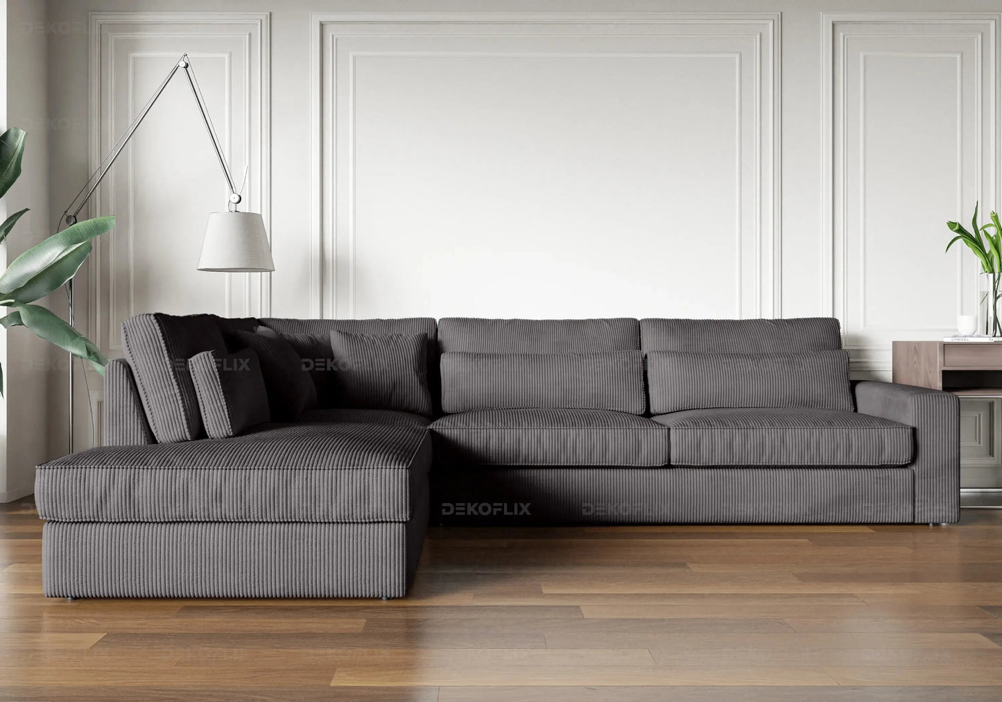 Canapé angle côtelé ardoise ENA New Design