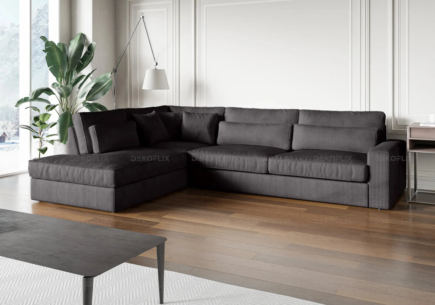 Canapé angle côtelé ardoise ENA New Design