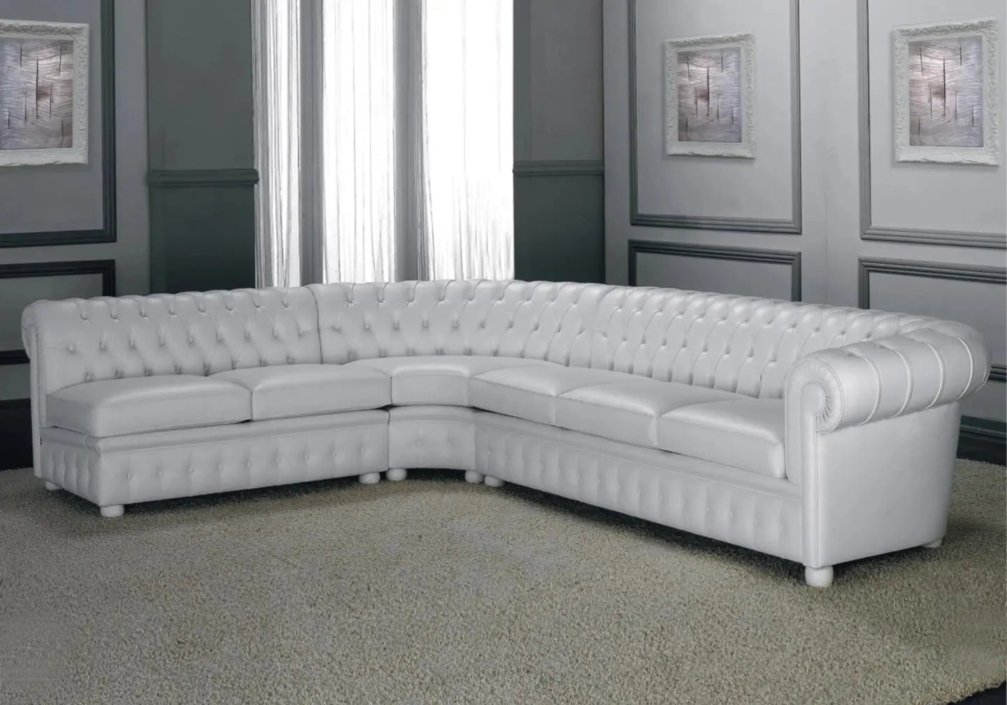 Canapé angle cuir blanc CHESTERFIELD S.T. Italy