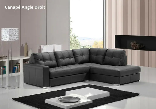 Canapé angle cuir noir convertible lit ALEXIE Made in Italy