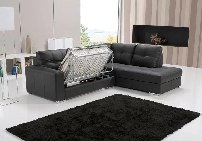 Canapé angle cuir noir convertible lit ALEXIE Made in Italy