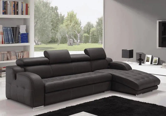 Canapé angle cuir noir têtières réglables AMELIE - DEKOFLIX