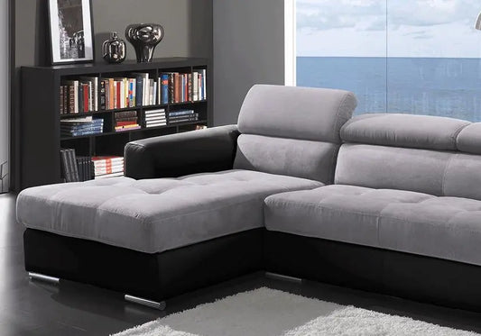 Canapé angle cuir noir tissu gris ALEXA - DEKOFLIX