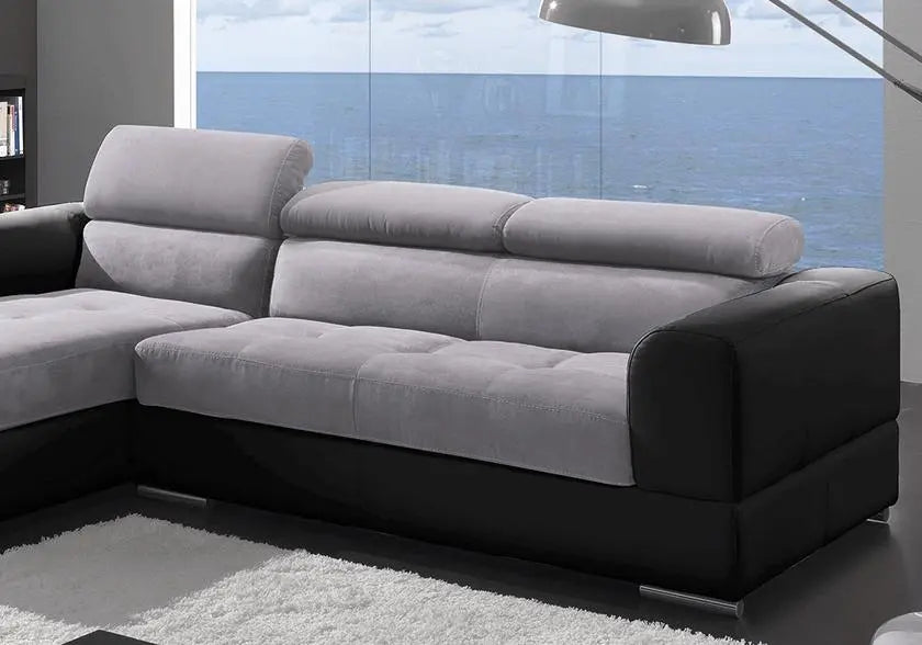 Canapé angle cuir noir tissu gris ALEXA - DEKOFLIX