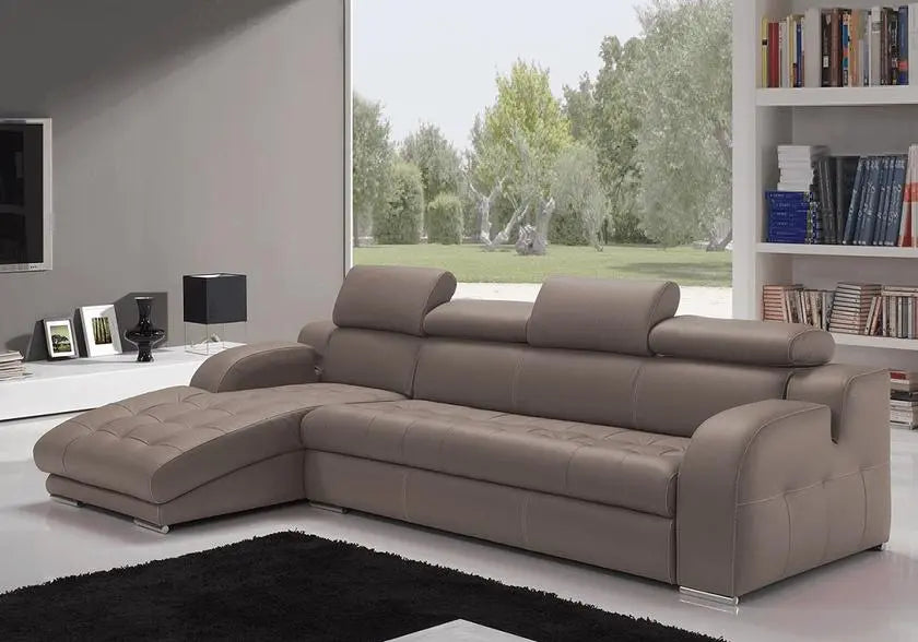 Canapé angle cuir taupe têtières réglables AMELIE - DEKOFLIX