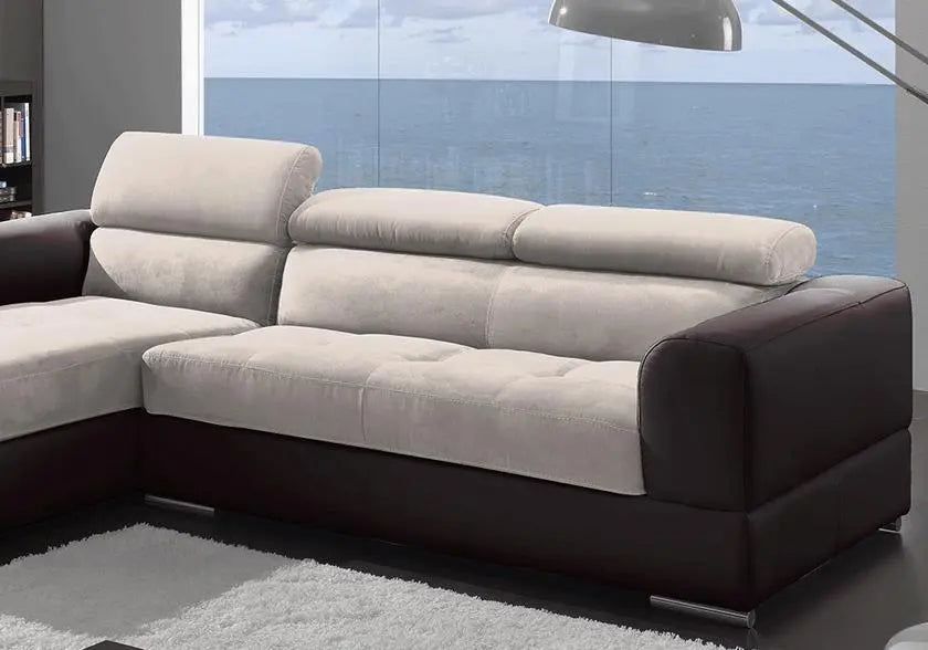 Canapé angle cuir tissu beige ALEXA - DEKOFLIX