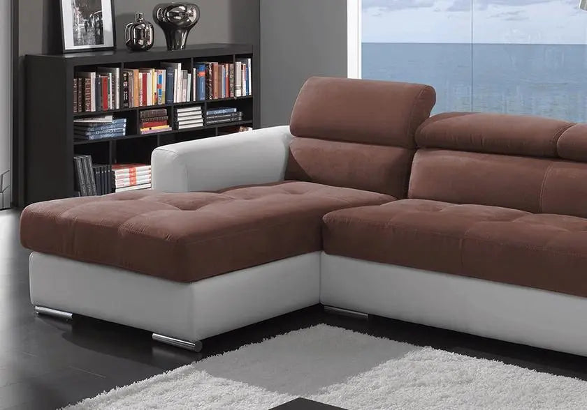Canapé angle cuir tissu choco ALEXA - DEKOFLIX