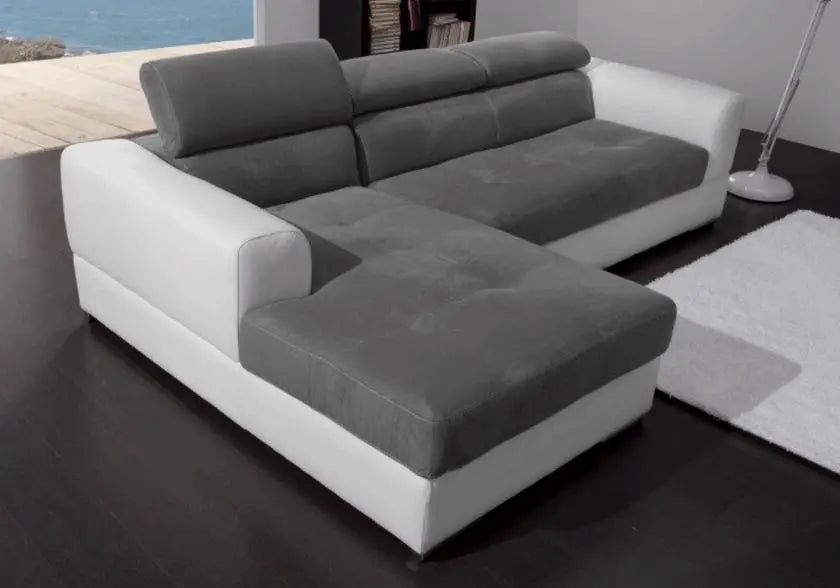 Canapé angle cuir tissu gris ALEXA - DEKOFLIX