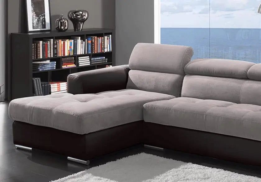 Canapé angle cuir tissu taupe ALEXA - DEKOFLIX
