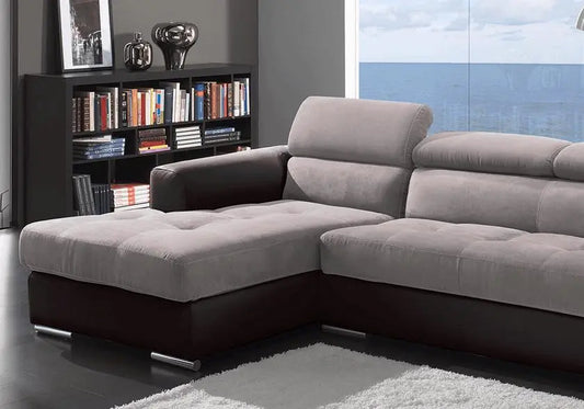 Canapé angle cuir tissu taupe ALEXA - DEKOFLIX