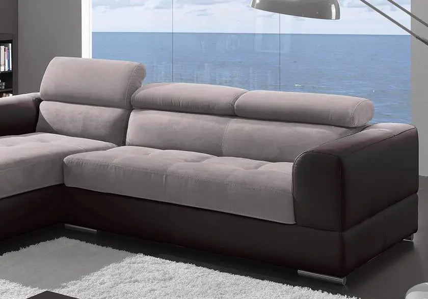 Canapé angle cuir tissu taupe ALEXA - DEKOFLIX