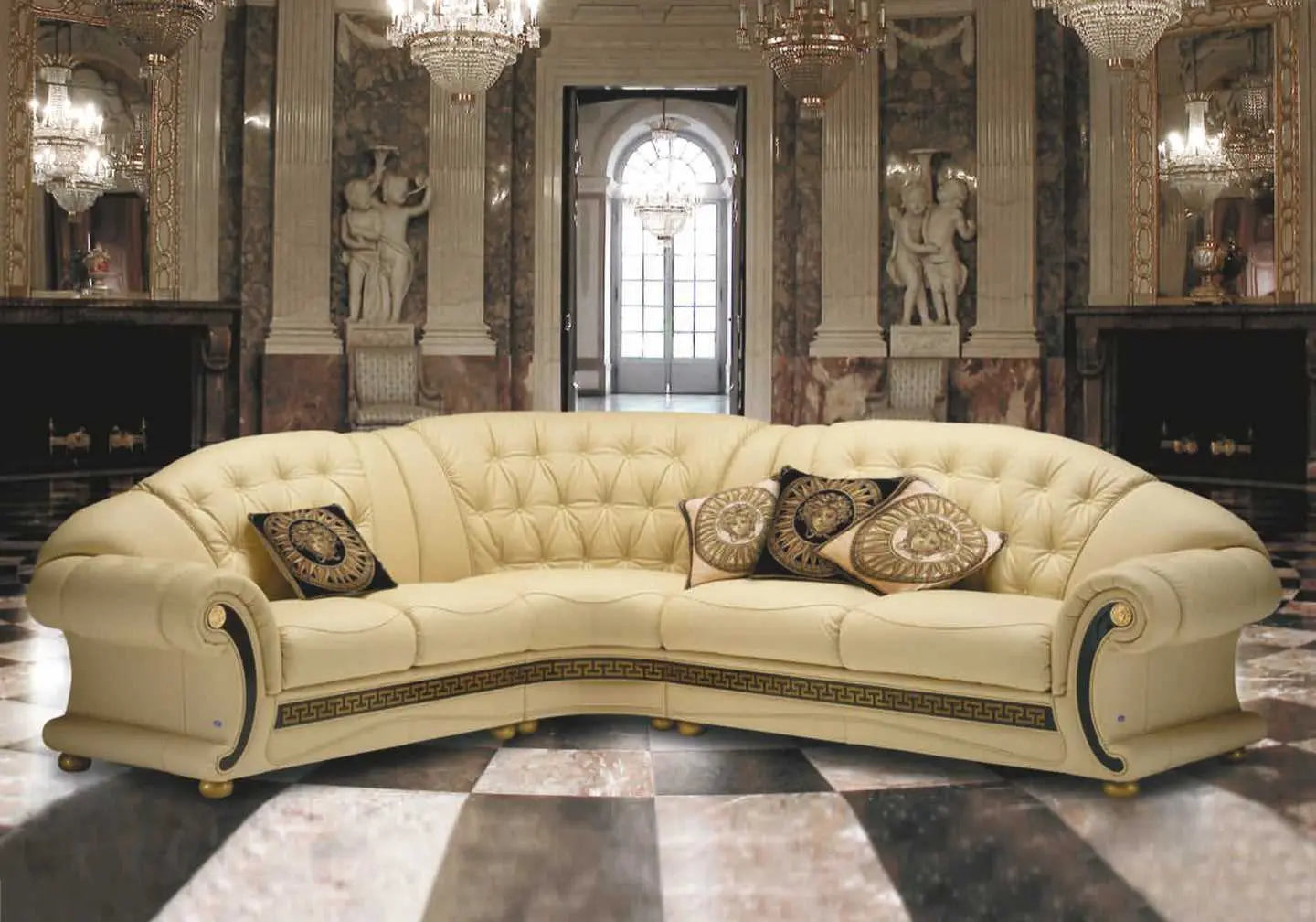 Canapé angle cuir versace gold LOUIS : Élégance et Confort – DEKOFLIX