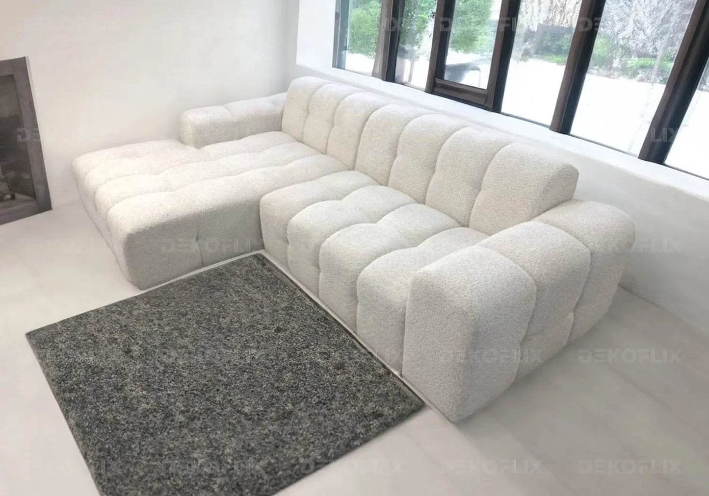 Canapé angle moderne doudou boucle blanc SARY New Design