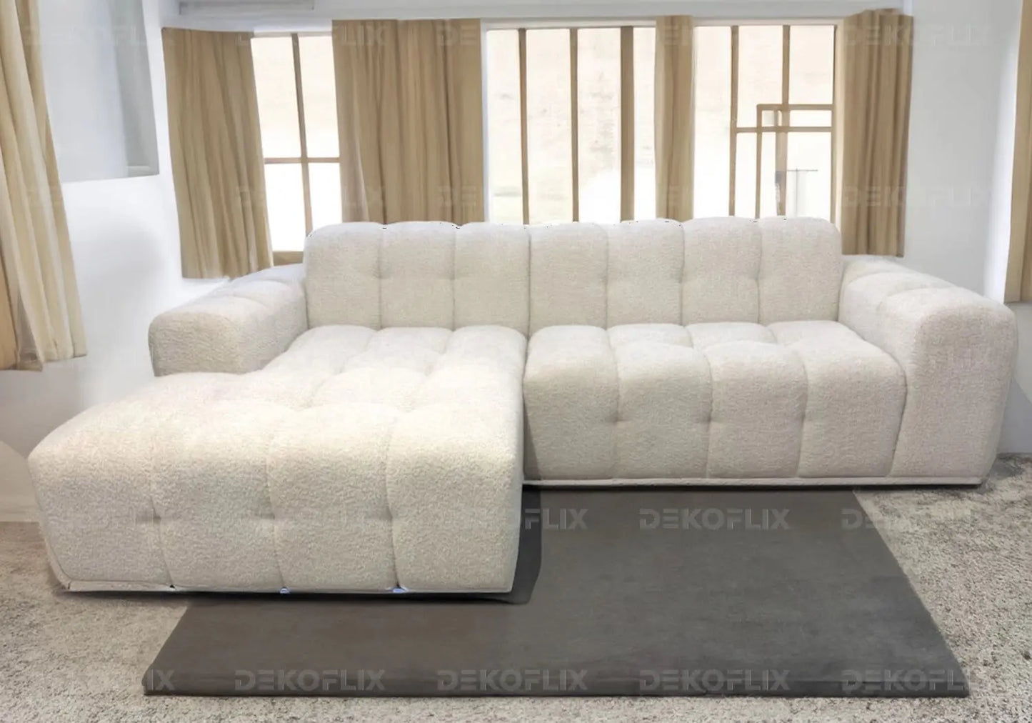 Canapé angle moderne doudou boucle blanc SARY New Design