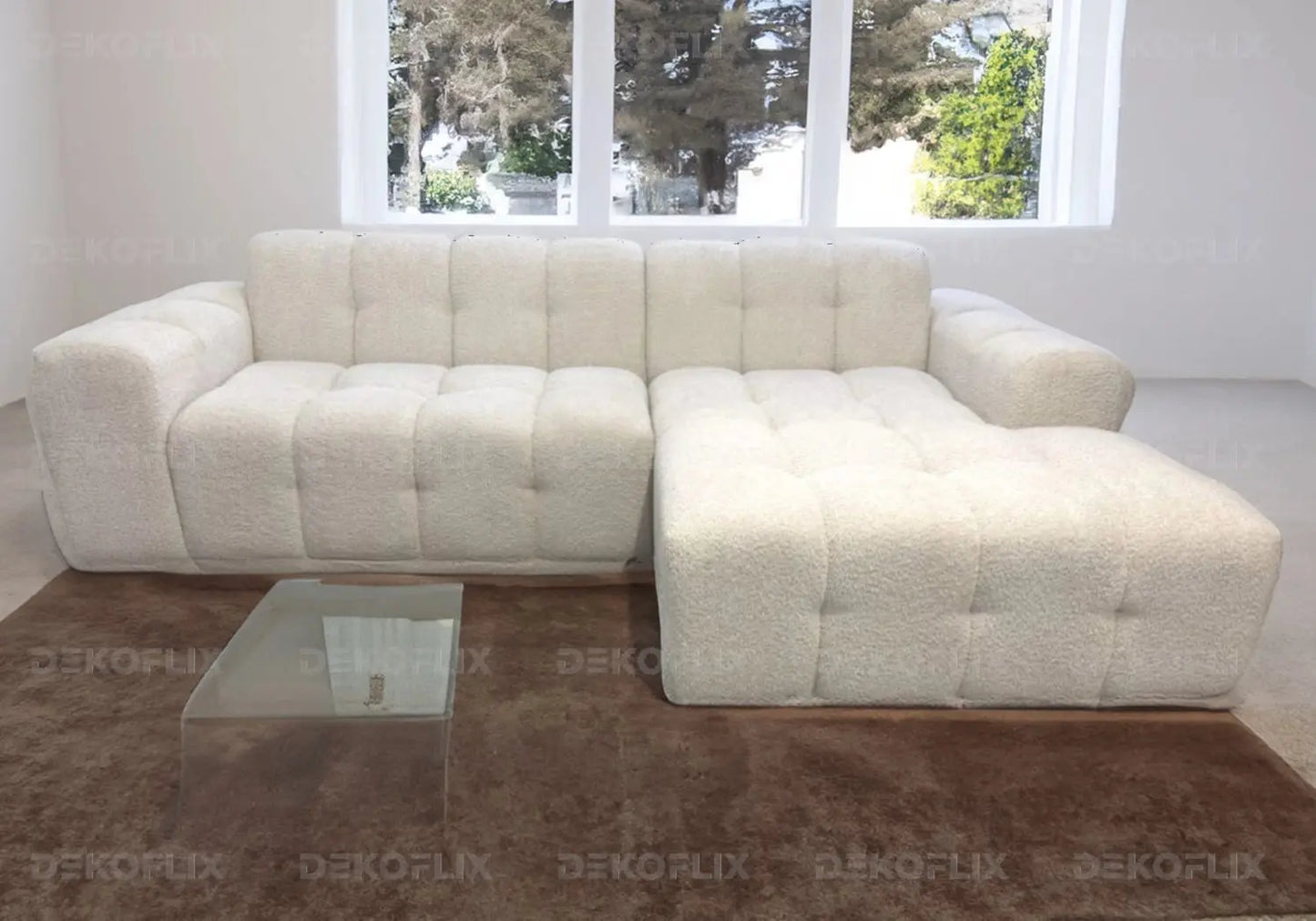 Canapé angle moderne doudou boucle blanc SARY New Design