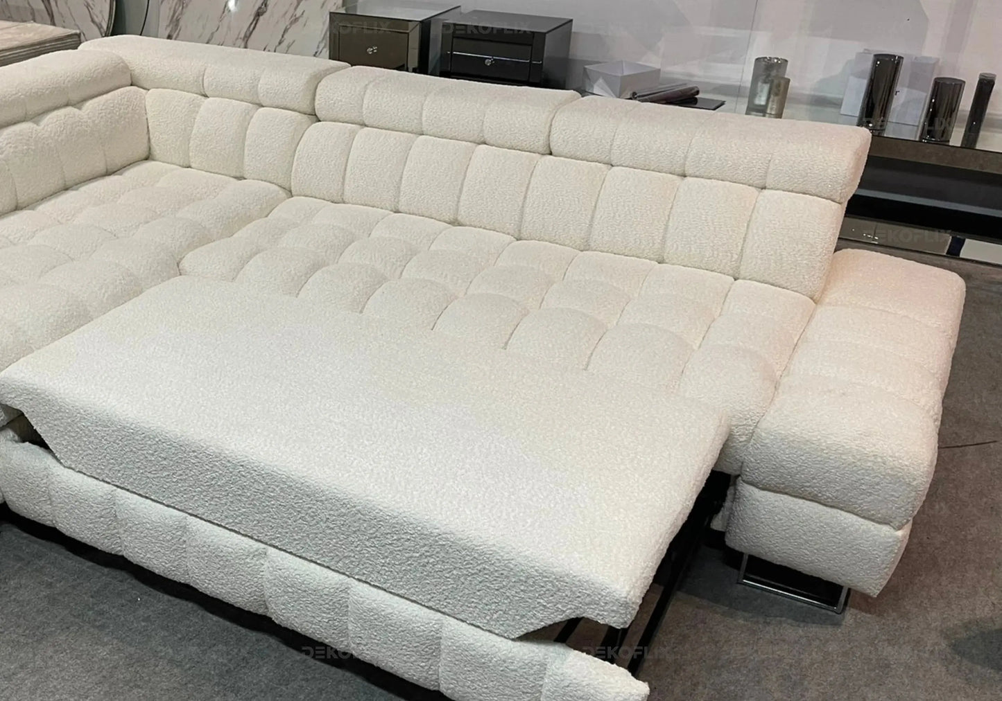 Canapé angle moderne doudou boucle blanc TYBO New Design
