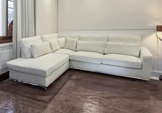 Canapé angle moderne tissu blanc ALES New Design