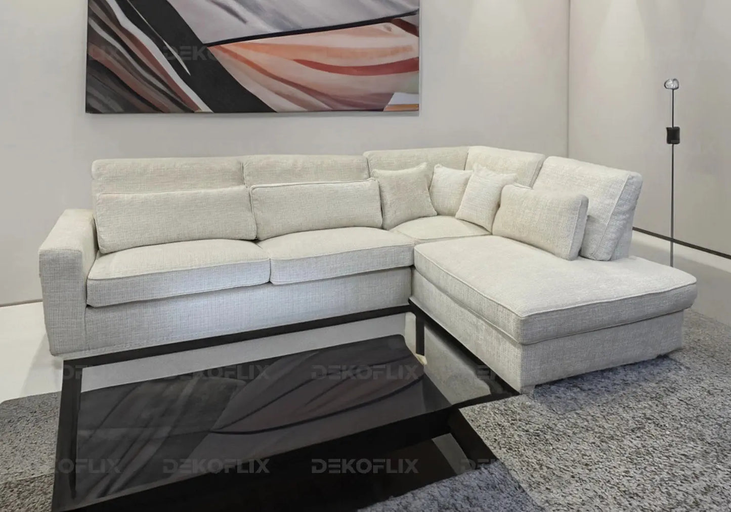 Canapé angle moderne tissu blanc ALES New Design
