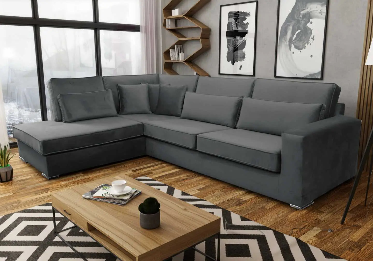 Canapé angle velours anthracite LÉA - DEKOFLIX