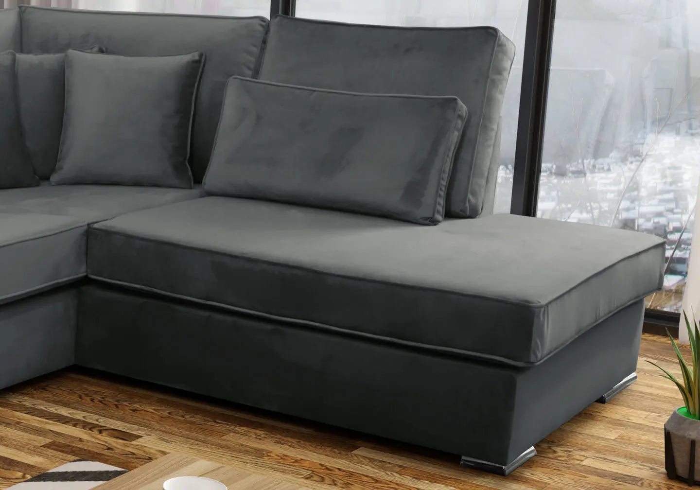 Canapé angle velours anthracite LÉA New Design