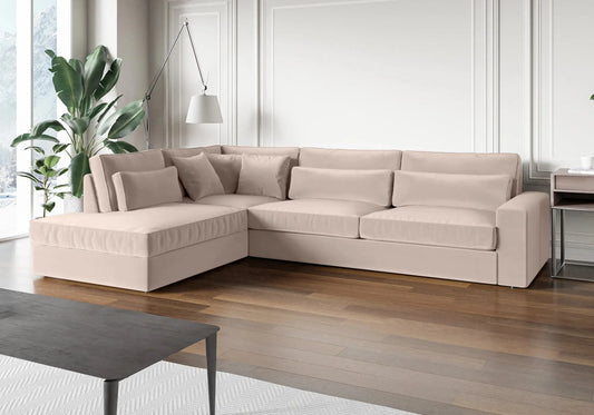 Canapé angle velours beige ENA - DEKOFLIX