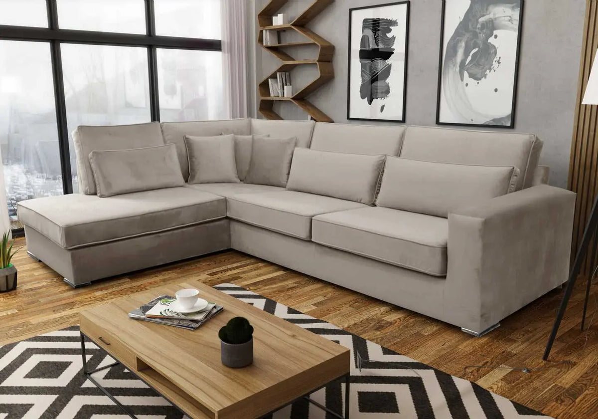 Canapé angle velours beige LÉA - DEKOFLIX