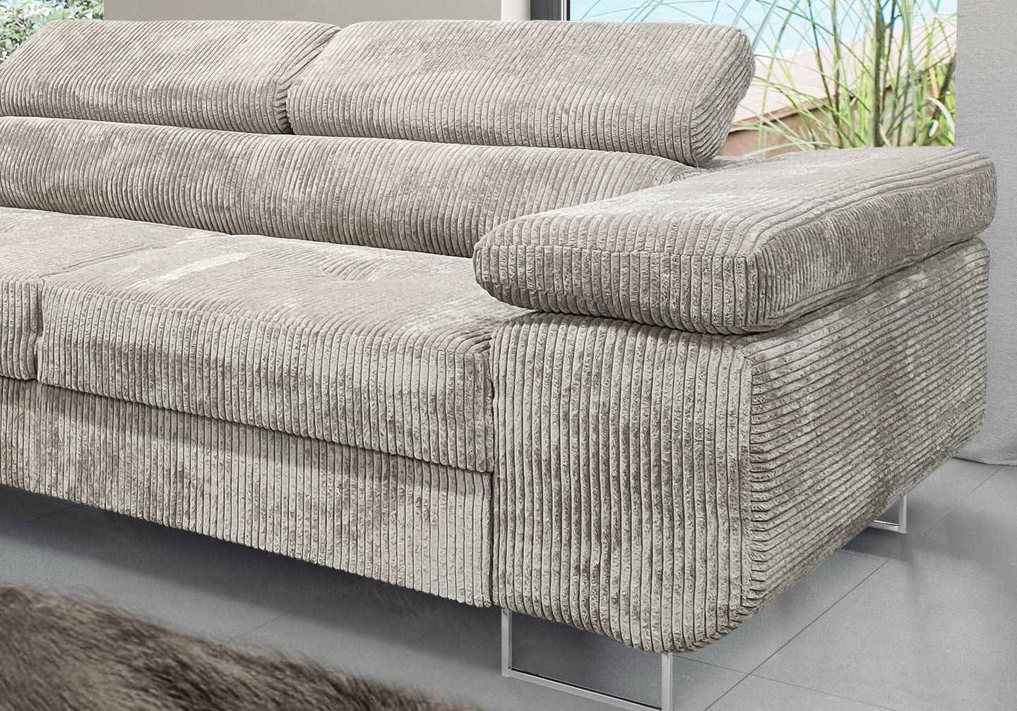 Canapé angle velours côtelé beige TEVA - DEKOFLIX