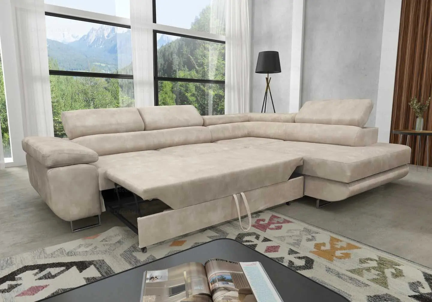 Canapé angle velours côtelé beige TEVA - DEKOFLIX