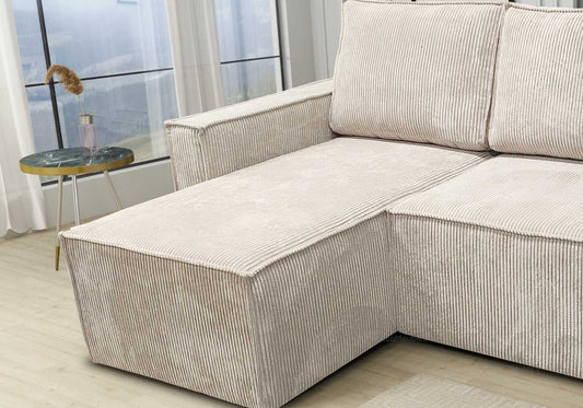Canapé angle velours côtelé écru SABY - DEKOFLIX