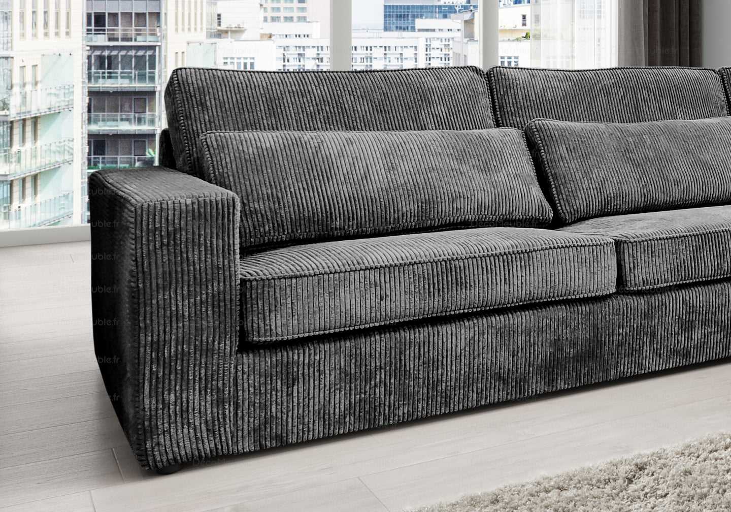 Canapé angle velours côtelé gris LÉA - DEKOFLIX
