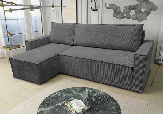 Canapé angle velours côtelé gris SABY - DEKOFLIX