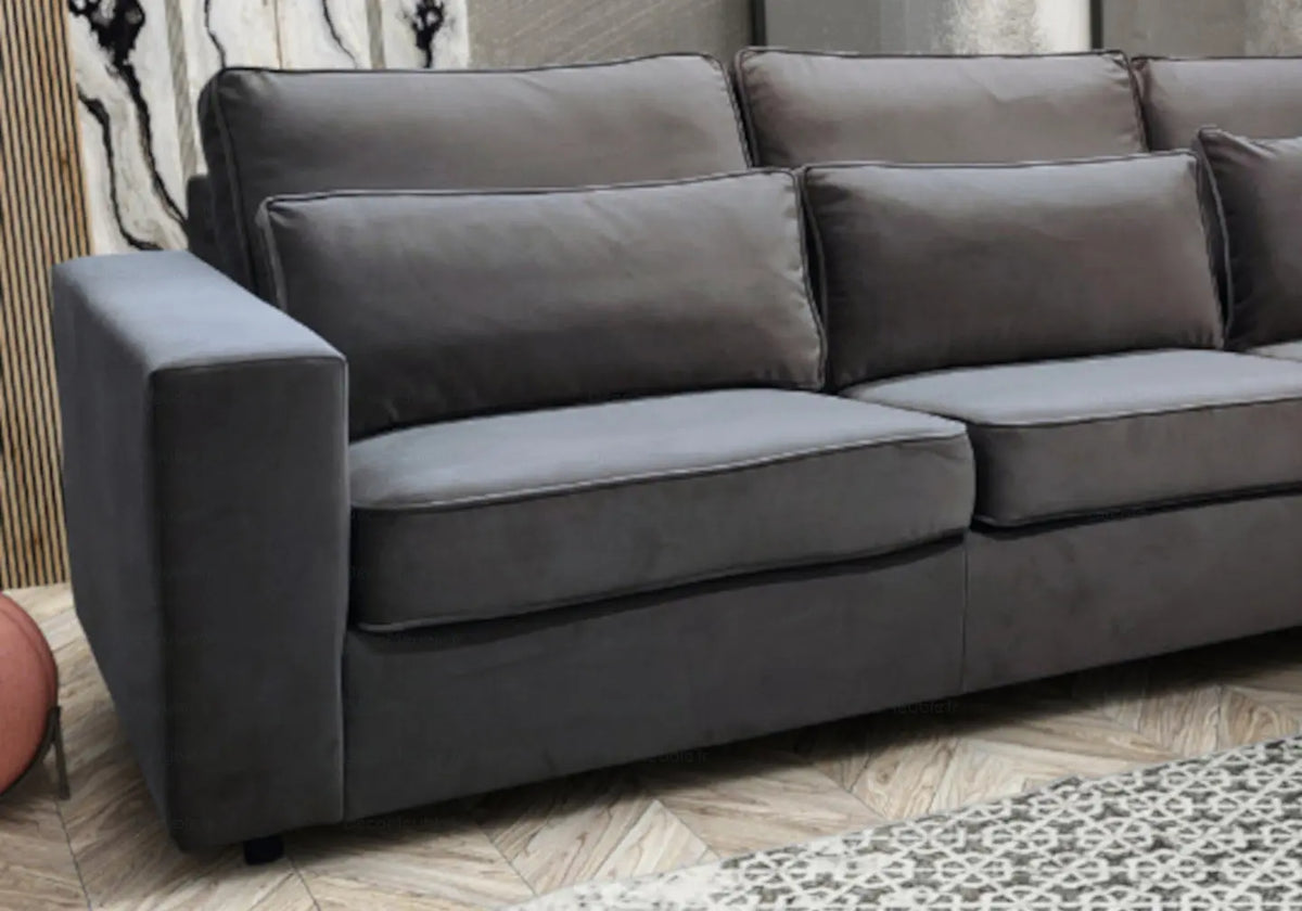 Canapé angle velours gris vintage LÉA New Design