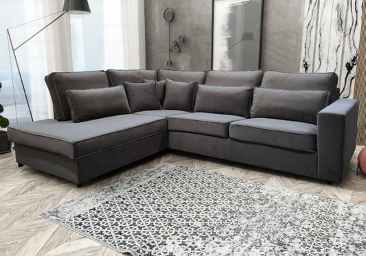 Canapé angle velours gris vintage LÉA - DEKOFLIX