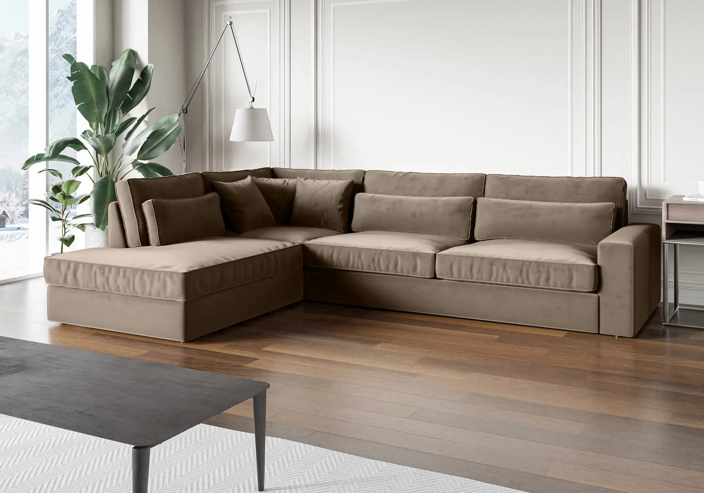 Canapé angle velours taupe ENA - DEKOFLIX