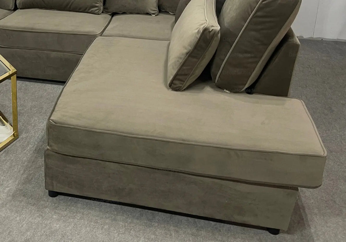 Canapé angle velours taupe vintage LÉA New Design